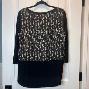 Zara Long Sleeved Black Silky Blouse‎ with Contrasting Print. Size Medium.